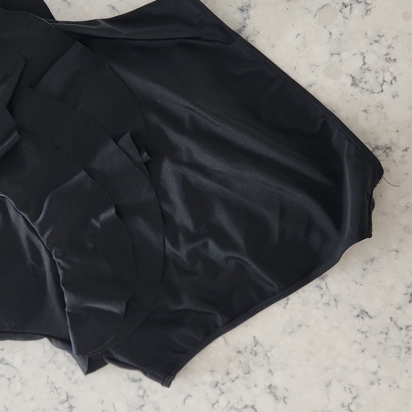 Black One-Shoulder Ruffle Swimsuit - Picture 8 of 14